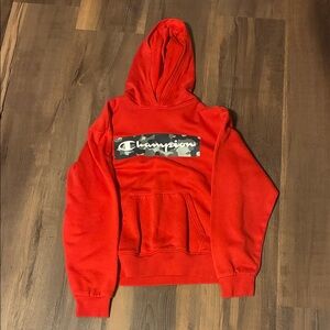 Champion Red Hoodie with Camouflage Detail